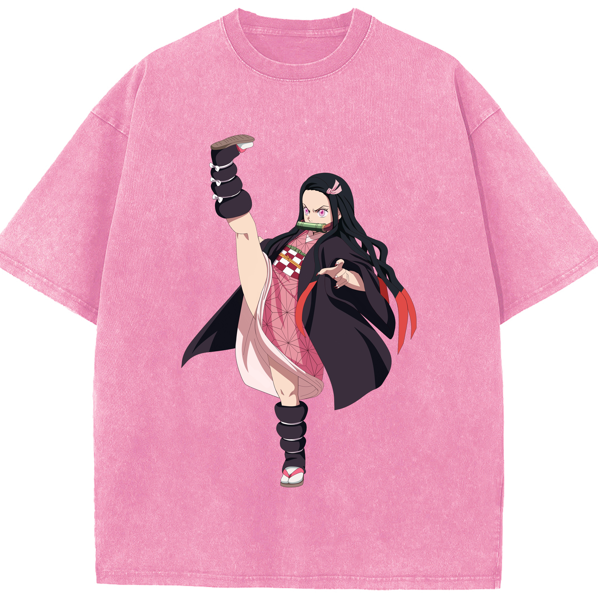 （画像用） 鬼滅の刃（きめつのやいば）竈門 禰󠄀豆子／かまど ねずこ Kamado Nezuko 綿100% ヴィンテージ風 半袖Tシャツ（フロントプリント）